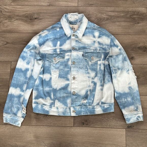 Levi's Made & Crafted Boxy Tie Dyed Denim Trucker Jacket Blue White Size 0 - Picture 3 of 12